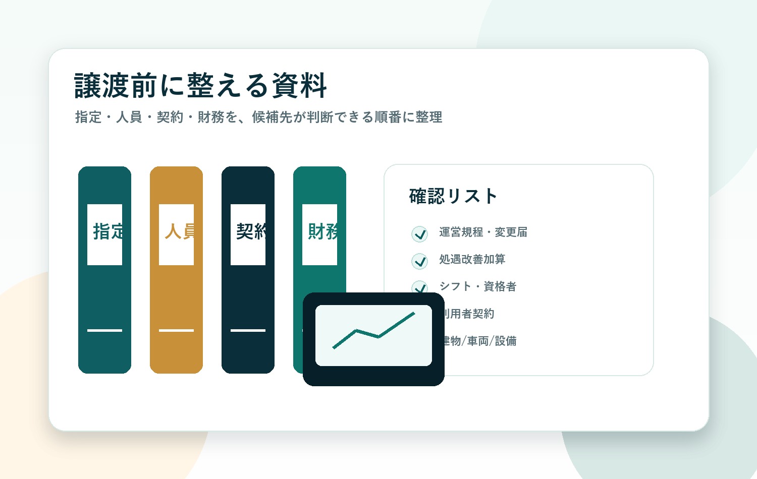 介護事業の譲渡前に整える指定・人員・契約・財務資料の画像